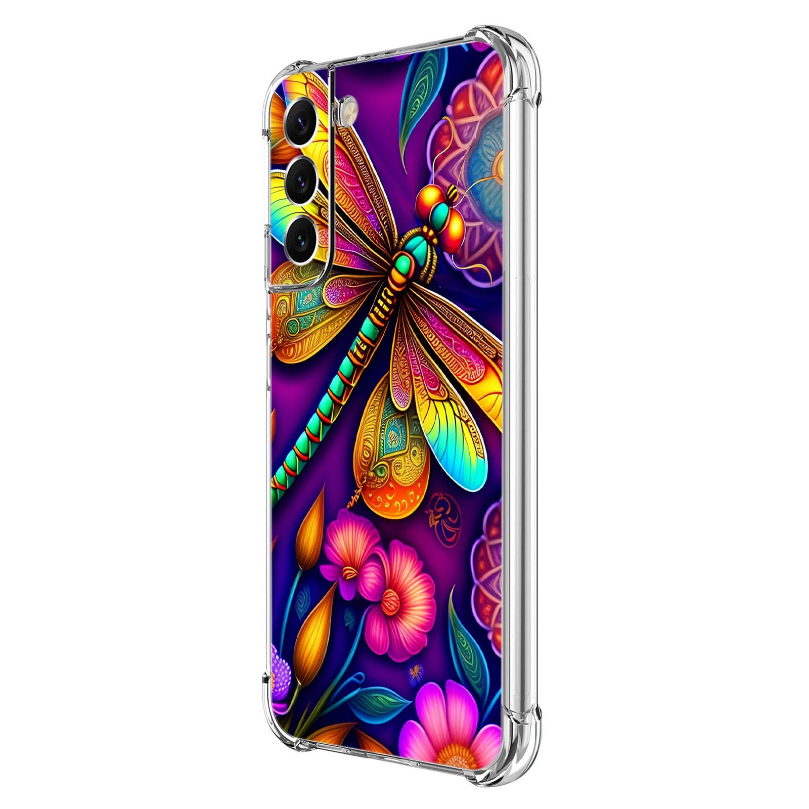 Beaucov Galaxy S21 FE 5G Case,Colorful Mandala Dragonfly Flowers Drop Protection Shockproof Case TPU Full Body Protective Scratch-Resistant Cover for Samsung Galaxy S21 FE 5G