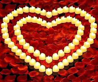 6000 PCS Artificial Rose Petals with 72 PCS Flameless LED Tea Lights Candles Decoration for Special and Romantic Night, Wedding Anniversary, Event, Party Decoration