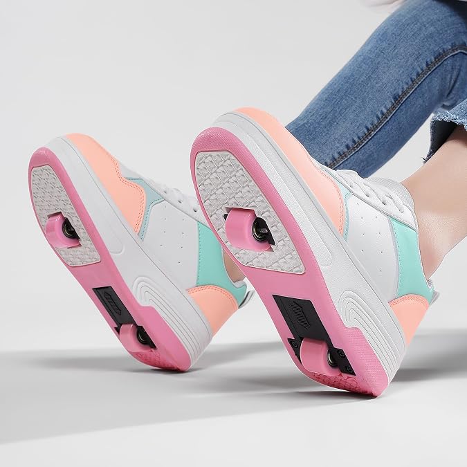 HSQ Roller Skate Shoes for Women Girls with Detachable Wheeled Wheels Fashion Wheelies Sneakers Zapatos con Ruedas Suitable for Beginners