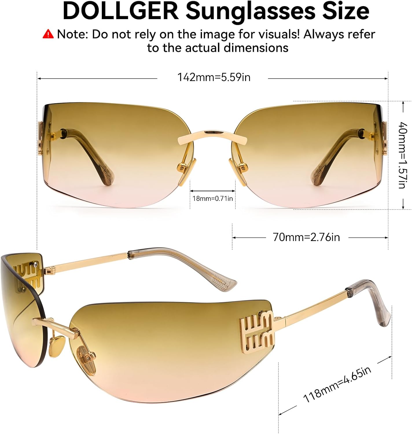 Rimless Y2K Wrap Around Sunglasses for Women Trendy Frameless Shield Rectangle Designer Frame Uv400 Protection Shades - Image 5