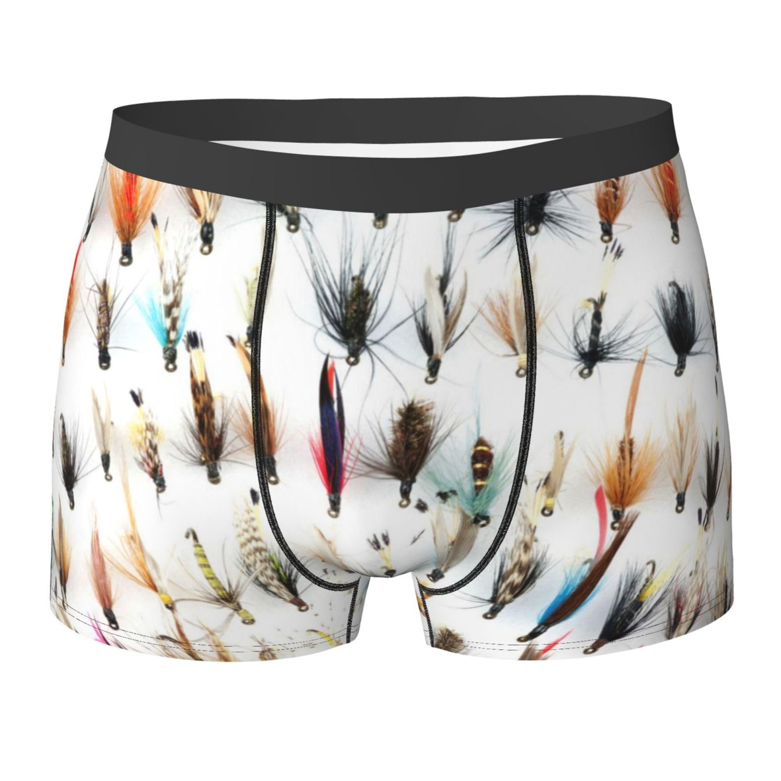 Poadnly Men's As Picture White Fish Selection Of Traditional Trout Fishing Flies,Novelty Underwear Boxer Briefs Soft Polyester Underpants,L