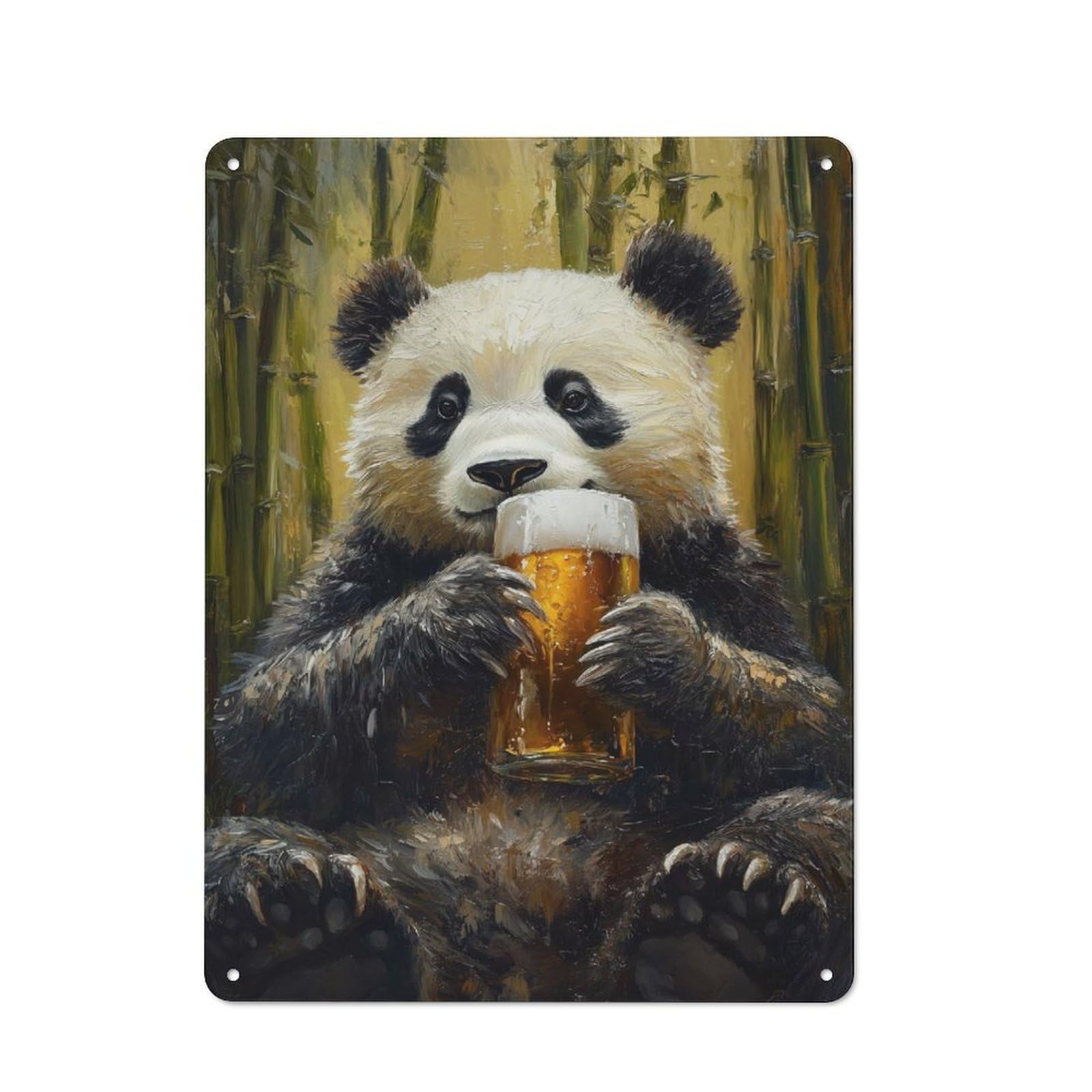 Outdoor Room Shed Metal Sign 40x30cm Featuring Panda with Beer, Utility Space Decor for Patio Bar, Workshop, Shed Or Kitchen