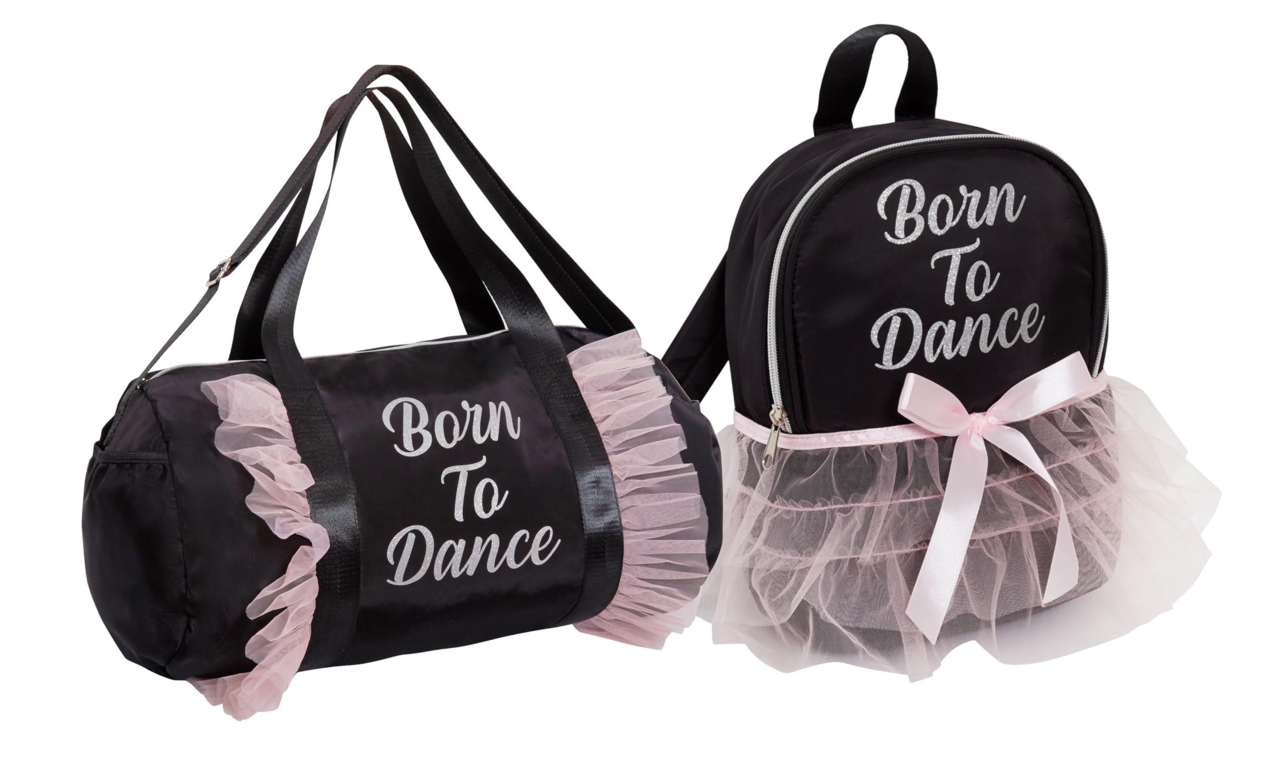 Mädchen Lauftasche und Mini-Rucksack, Set für Tanzübungen, Fitnessstudio, Sport, Seesack, Schwarz , Einheitsgröße, Schulranzen