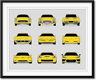 Chevy Corvette Generations Inspired Poster Print Wall Art Handmade Decor of the History and Evolution of the Chevrolet Corvette (C1 C2 C3 C4 C5 C6 C7 C8) (Landscape) (Unframed)