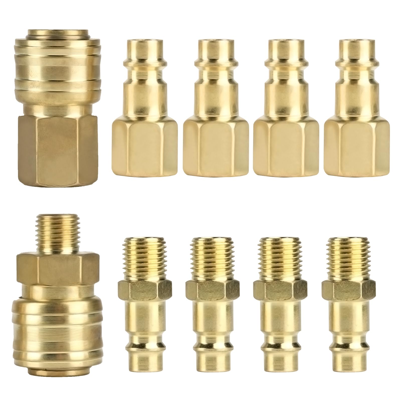 10 Pzs Acoplador de Aire Comprimido 1/4" BSP, Conector Rapido Aire Comprimido, Enchufes Rapidos Aire Comprimido, 1/4" bsp Hembra y Macho Conector Compresor Aire para Mangueras de Compresor de Aire