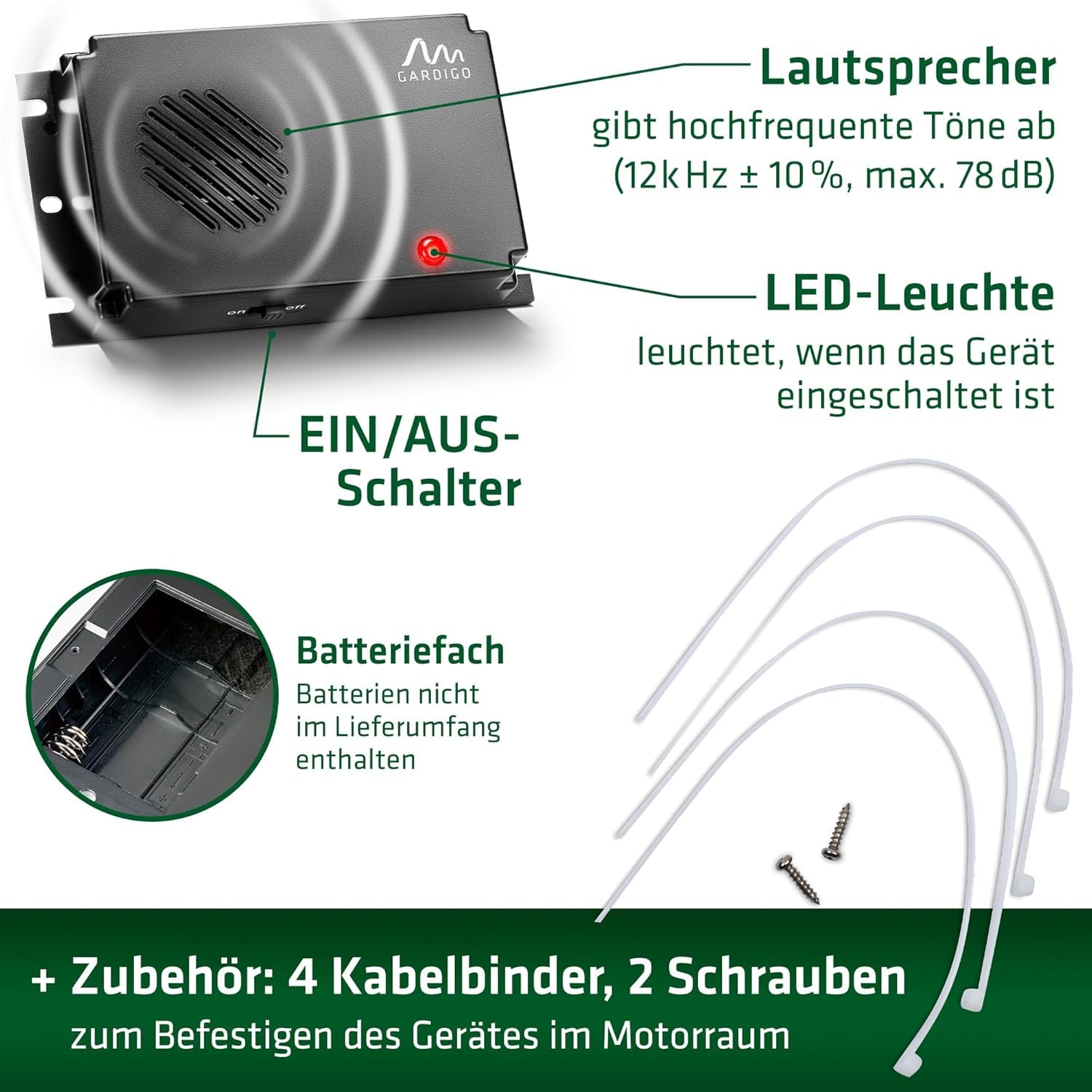 Gardigo® Marderschreck Marder-Frei Mobil - 2er Set | Marderschreck Auto | Ultraschall Marderabwehr | Marderschreck Auto Batteriebetrieben | Marderschutz für KFZ, Motorraum, Dachboden, Haus, Garten