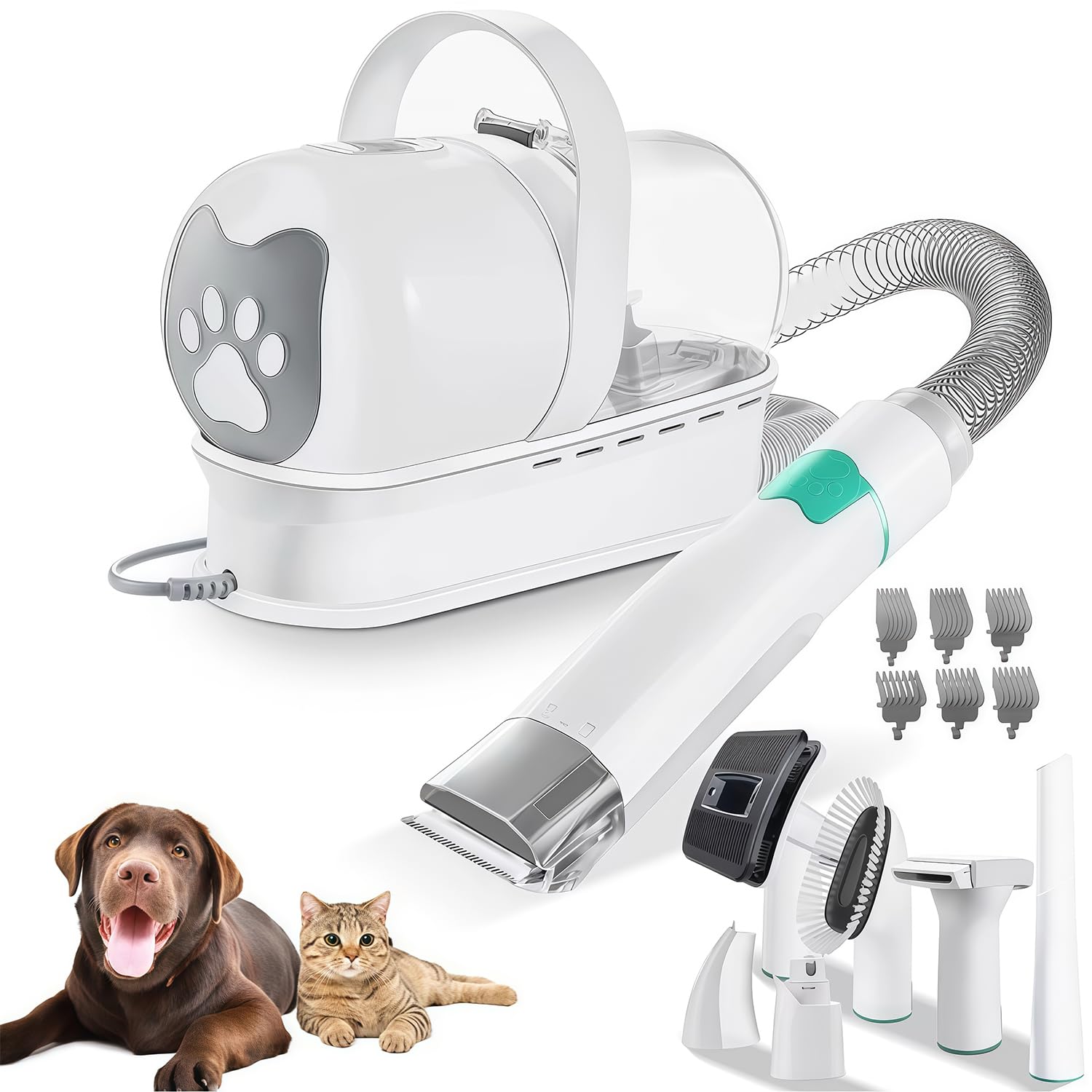 Aspirapolvere Per Toelettatura Cani,Kit Per La Toelettatura,7 In 1 Peli Di Animali Con Tagliacapelli,Aspirazione 13000pa,Aspirapolvere Cani Tutto Uno,Pulizia Della Casa Cani,Gatti E Altri(Size:28*12*2
