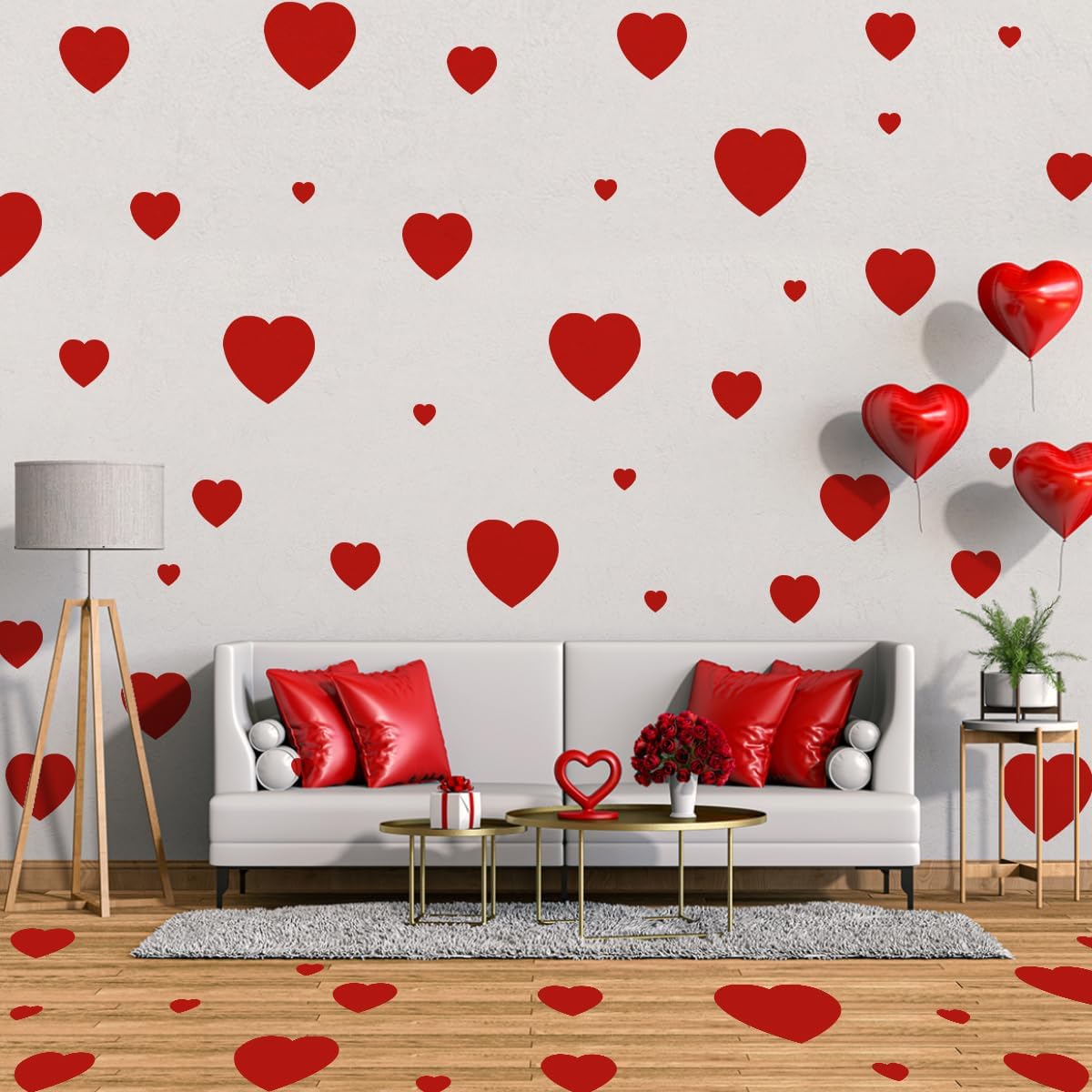 Valentine's Day Wall Decals Red Heart and Footprint Stickers Valentines Day Party Favor for Window Wall Floor Wedding Anniversary Decoration