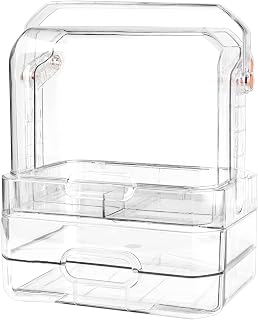 BeShiny Acrylic Makeup Organizer with Lid, Clear Dustproof Cosmetic Organizer with Drawers, Perfume Skincare Organizers for Countertop Dresser Bathroom Bedroom Vanity