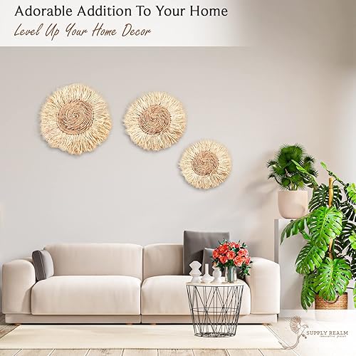 Miniatura 5 de SupplyRealm Juego de decoración de cesta de pared  3 cestas tejidas bohemias para decoración de pared  Hecho a mano con jacinto de agua natural,