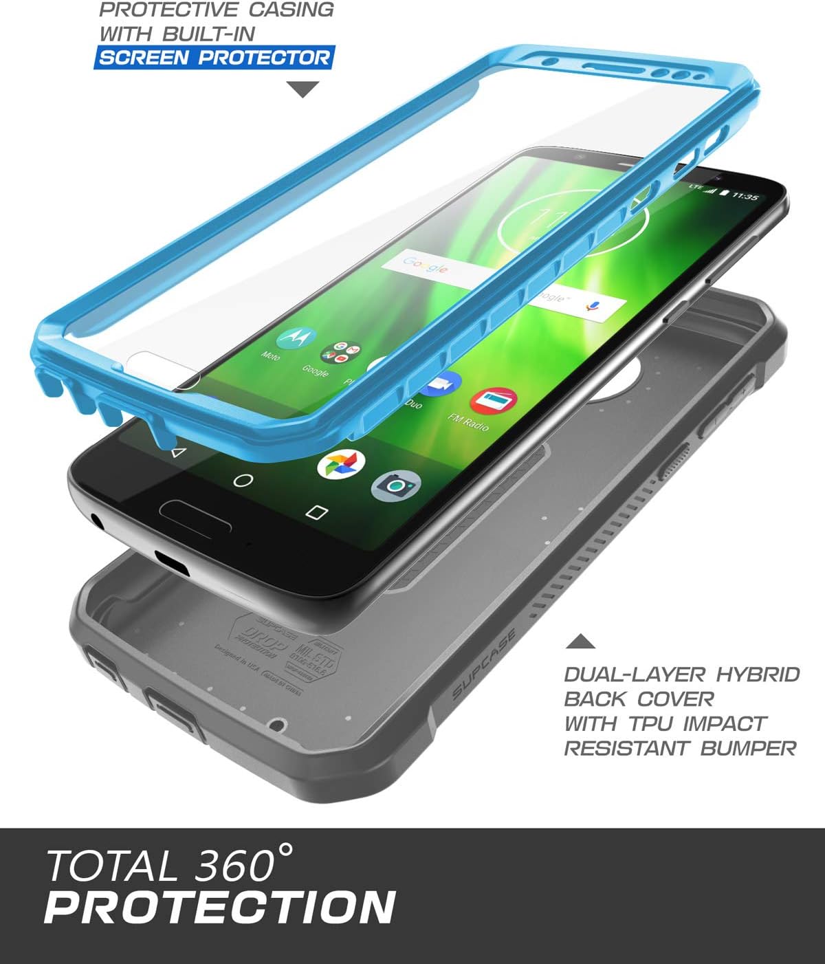 SUPCASE Full-Body Rugged Holster Case for Moto G6, with Built-in Screen Protector for Moto G6 5.7 Inch (2018 Release), Unicorn Beetle Pro Series -Retail Package (Blue)