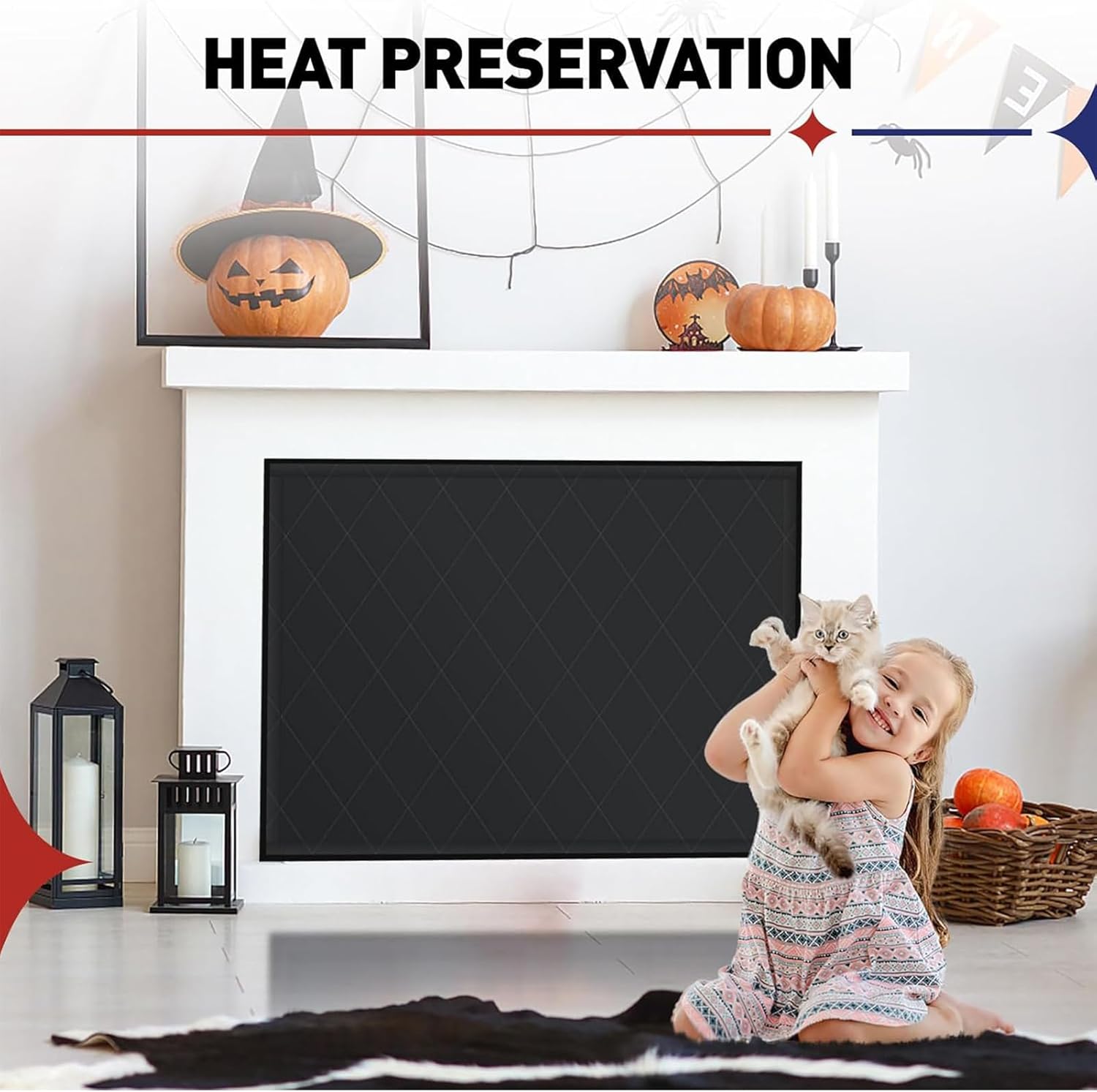 Vent Cover - Magnetic Draft Stopper, 1pk Heat-Reflective Fireplace Blanket for Energy Savings, Heavy-Duty Magnetic Seal for Gas and Wood Fireplaces, Accessories, Insulation Covers for Summer & Winter