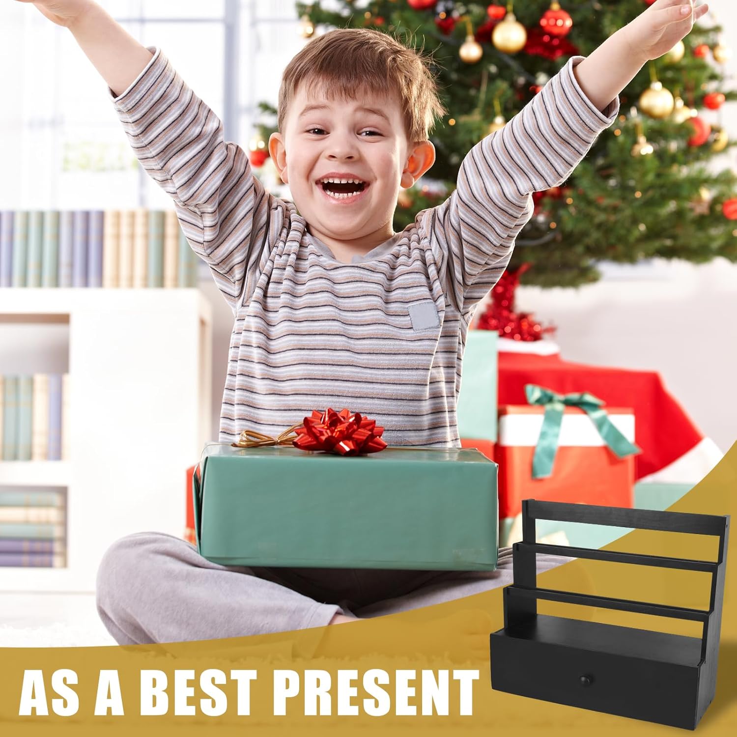 YeeBeny Trading Card Display, 3-Tier Trading Card Stand with Custom Drawer, Wood Graded Card Storage with Card Supporters and Dividers for Sports Cards, Trade Trading Game Cards, Graded Card