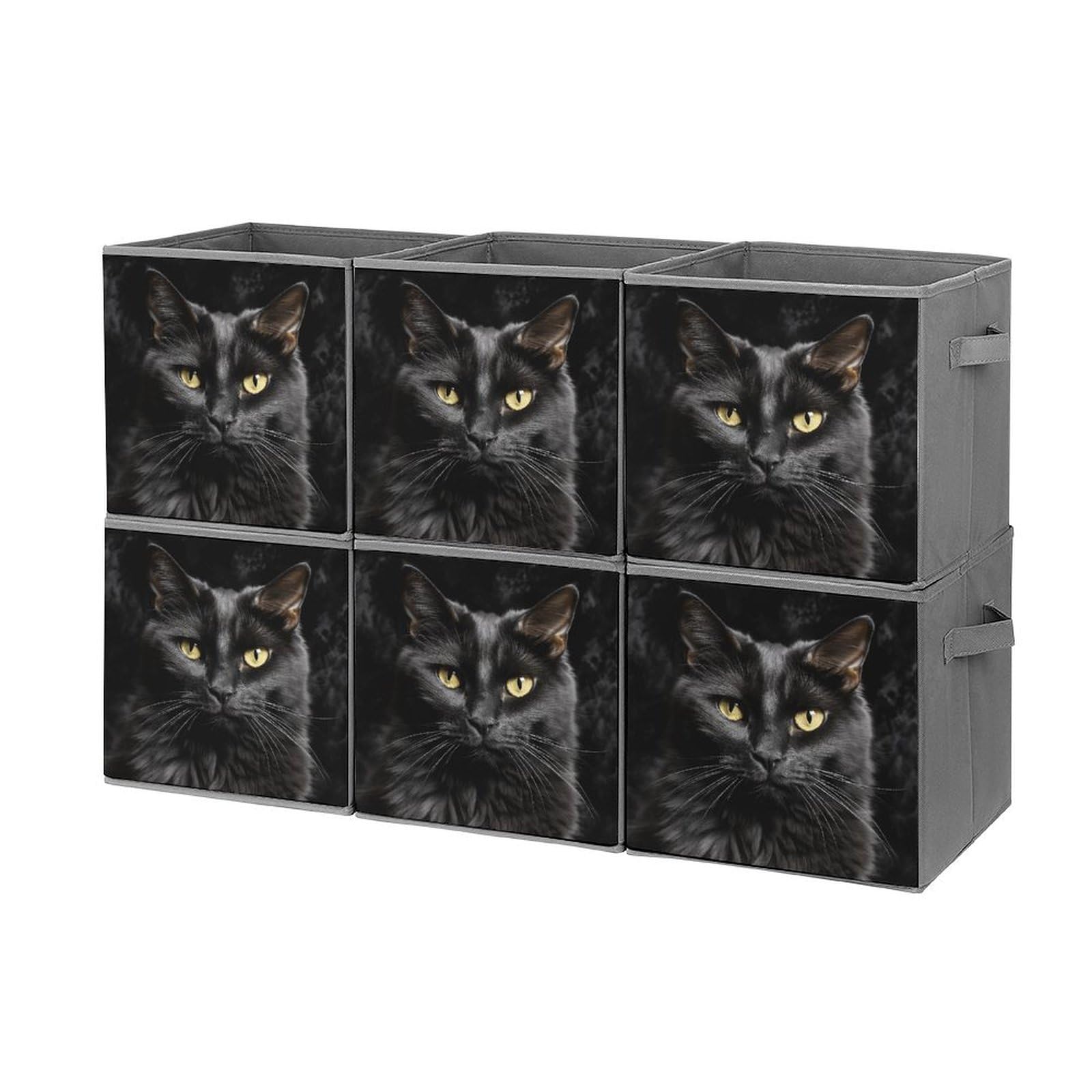 Bacs de rangement pliables chat noir boîtes en tissu avec poignées
