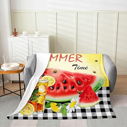 Miniatura 8 de Manta de franela con diseño de gnomo, margaritas y lavanda, con plantas rústicas, ligera, acogedora, manta de felpa a cuadros morados y blancos para