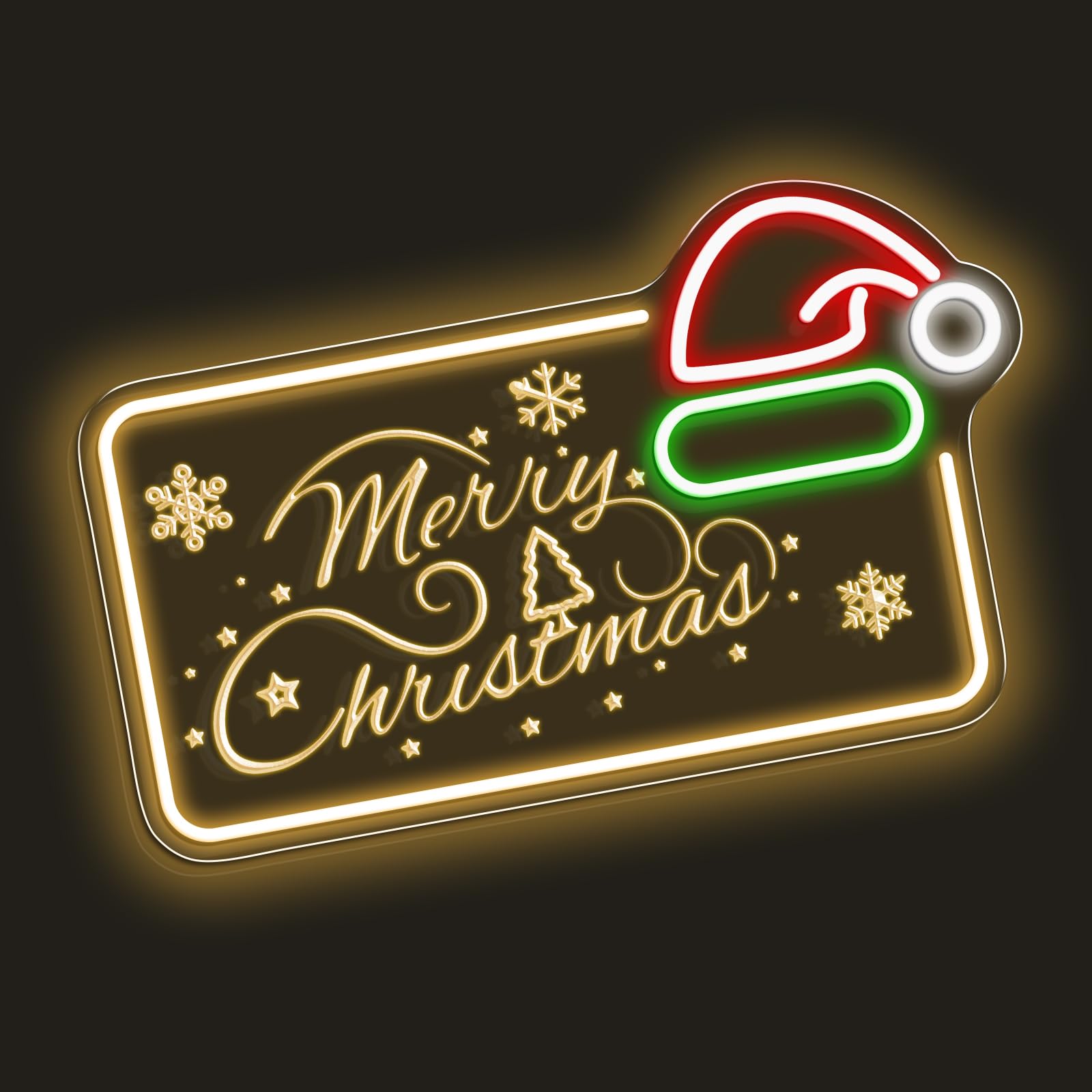 Letrero de neón LED de Feliz Navidad de 16.5 x 10 pulgadas, decoración de pared con luz LED regulable con sombrero de Papá Noel, decoración de pared alimentada por USB para el hogar, habitación de los