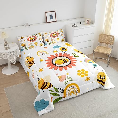 Miniatura 9 de Erosebridal Juego de edredón de abejas de miel, juego de ropa de cama de panal amarillo para niños y niñas, juego de edredón de lata de miel dulce