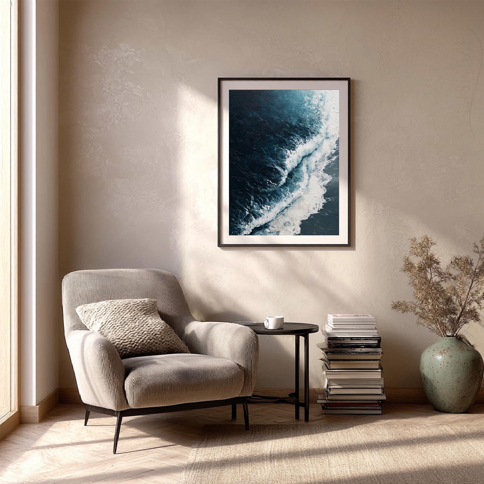 YLHKME Bilder Auf Leinwand, Abstrakte Schwarz Weiße Wellen Leinwandbilder Kunstdruck Wandbilder Für Wohnzimmer Schlafzimmer Wohnkultur Deko (80X120CM,Ohne Rahmen)