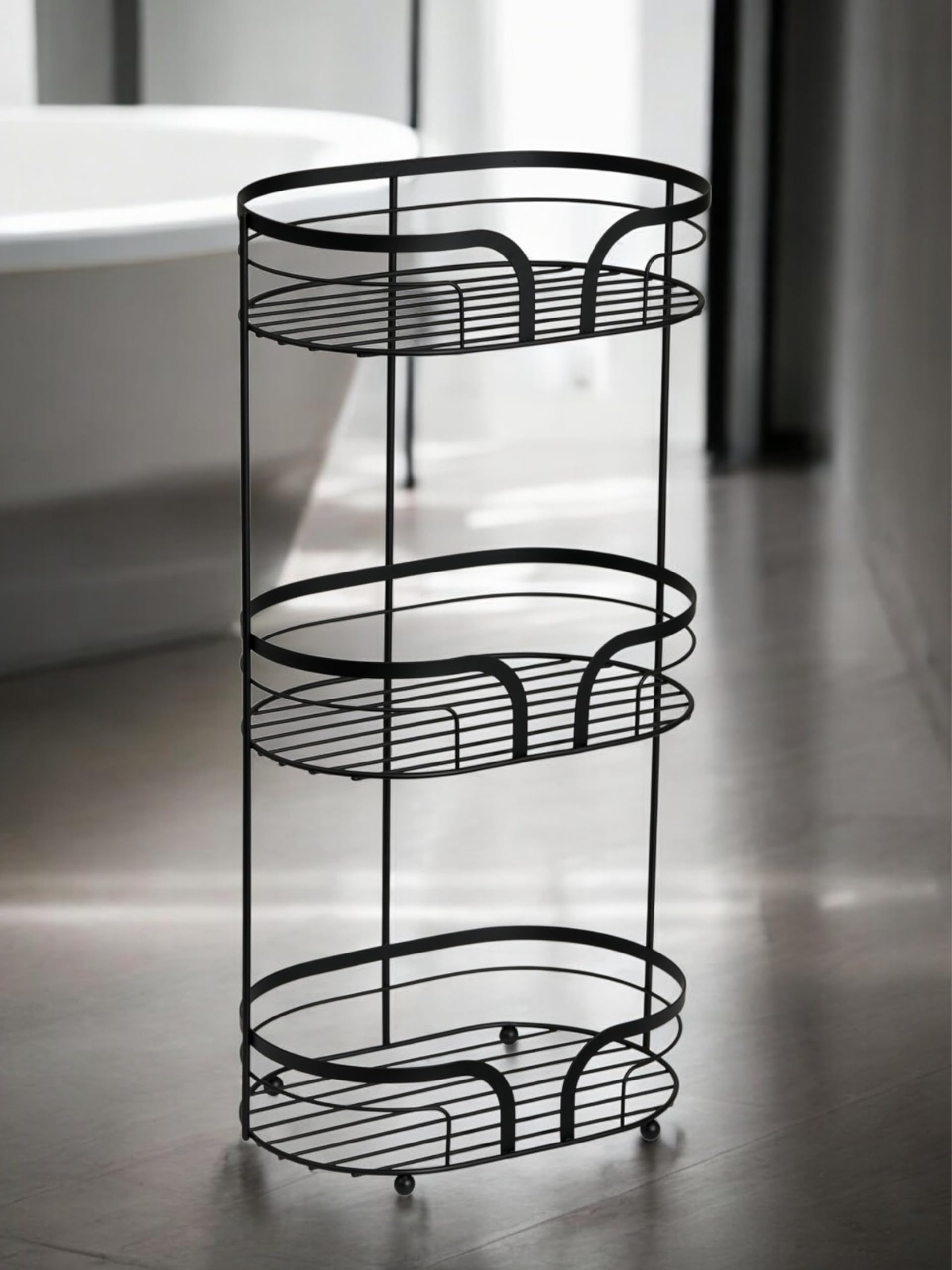 Showerdrape Black Bathroom Storage Basket Free Standing 3-Tiered Tray Bathroom Organiser For Toiletries, Shampoo Holder Shower Stand, Caddy Toilet Storage Holder.