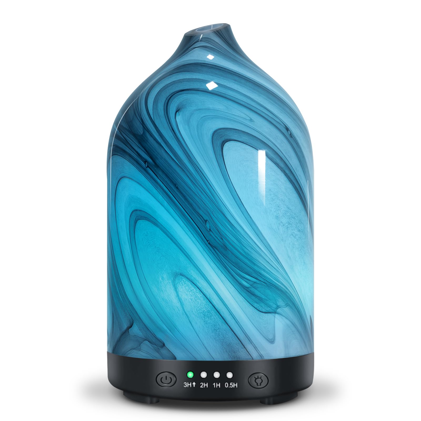 Essential Oil Diffuser Aromatherapy Diffuser - 120ml Glass Ultrasonic Cool Mist Scent Aroma Diffuser, Whisper Quiet with Auto Shut-Off, 4 Timer Setting &7 Colors Night Light for Home (Grey Wave)