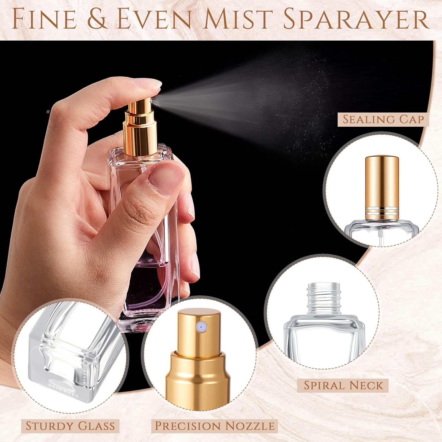 Domensi 30 Pcs 10/20/30 ml Perfume Travel Refillable Bottles Glass Spray Bottle Perfume Atomizer for Cologne Dispenser Leak-proof Fragrance Bottles Atomizer Pump Bottle Kit (Gold)