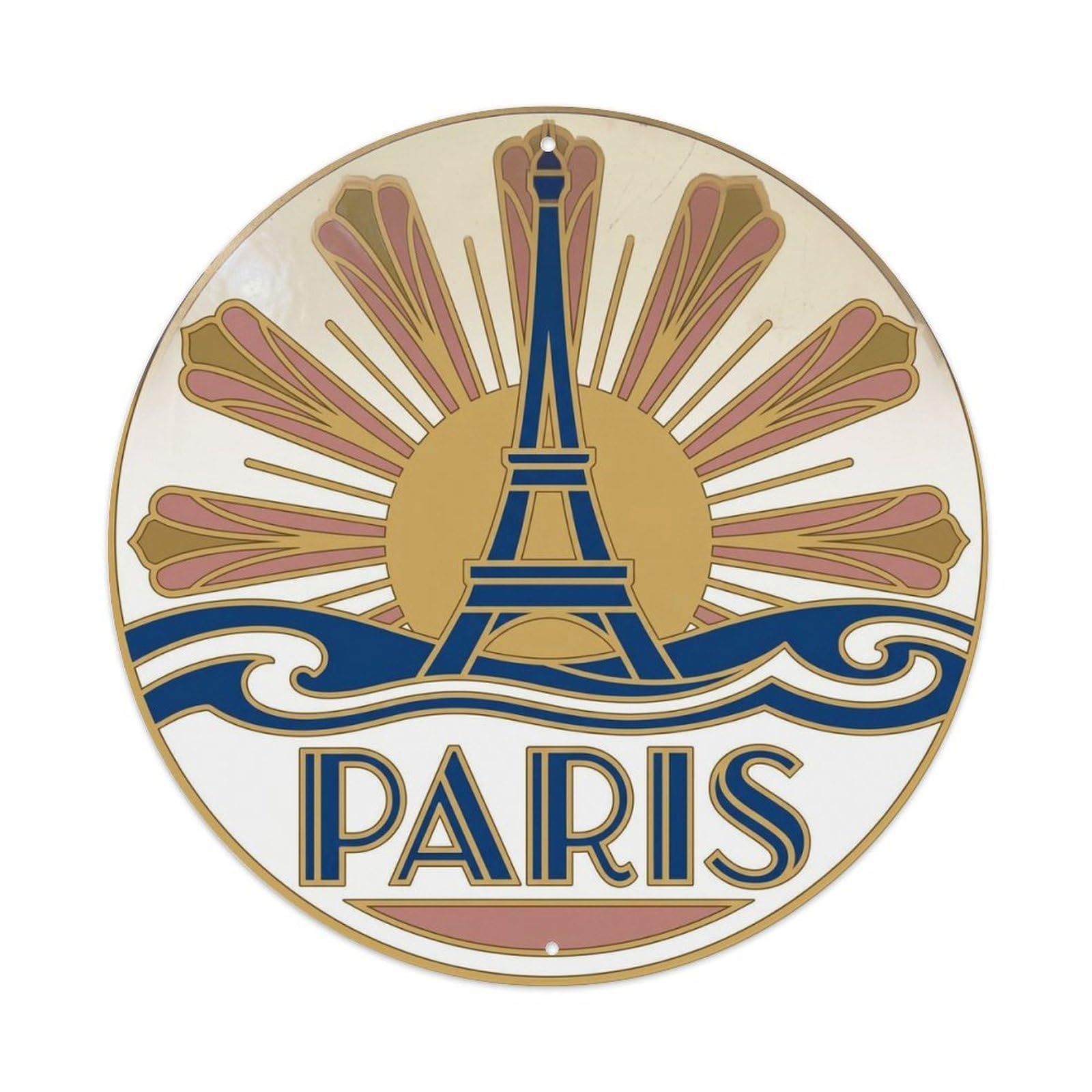 Paris Deco Style Cityscape Vintage Travel Eiffel Landmark Metal Tin Sign Plaque Wall Decor for Cafe, Man Cave, Club Bar, Office, Home Garden Round Metal Poster 8x8Inch