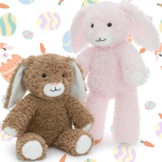 MorisMos Bunny Plush Stuffed Bunnies Bulk, 30cm Floppy Bunny Stuffed Animals for Girls Birthday Gifts Basket Stuffers Kids Party Favors Decorations Christmas Valentines Day(Pink，Brown