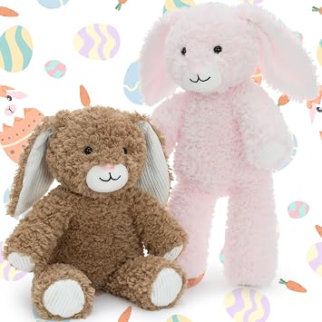 MorisMos Bunny Plush Stuffed Bunnies Bulk, 30cm Floppy Bunny Stuffed Animals for Girls Birthday Gifts Basket Stuffers Kids Party Favors Decorations Christmas Valentines Day(Pink,Brown