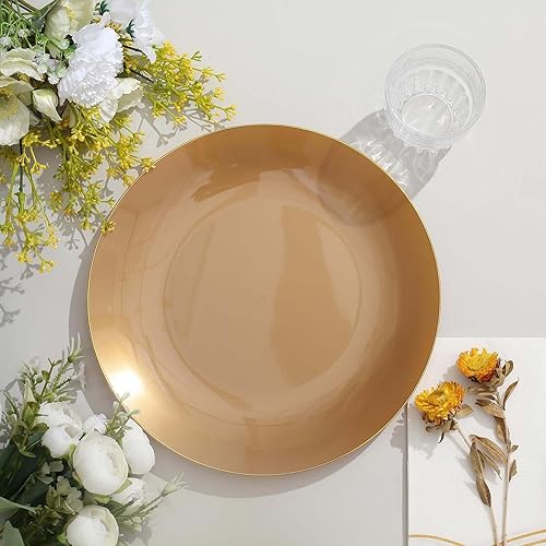 Miniatura 106 de Efavormart - Paquete de 10 platos redondos de plástico martillado transparente de 9 pulgadas para aperitivos de postres con borde dorado, plato