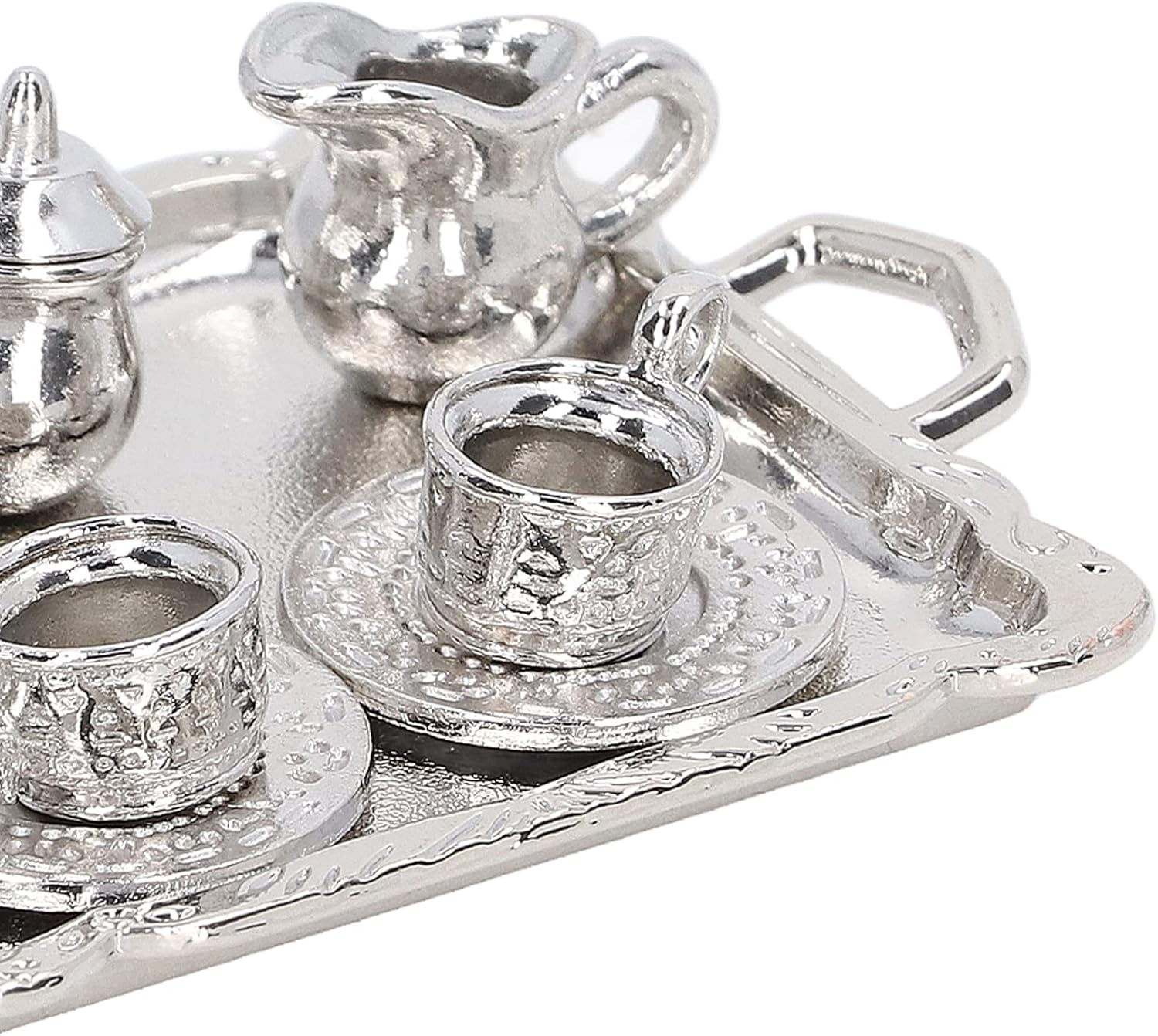 112 Mini Tea Set Metal Scaled Simulation Lifelike Miniature Tea Cup Tray Kit for Dollhouse