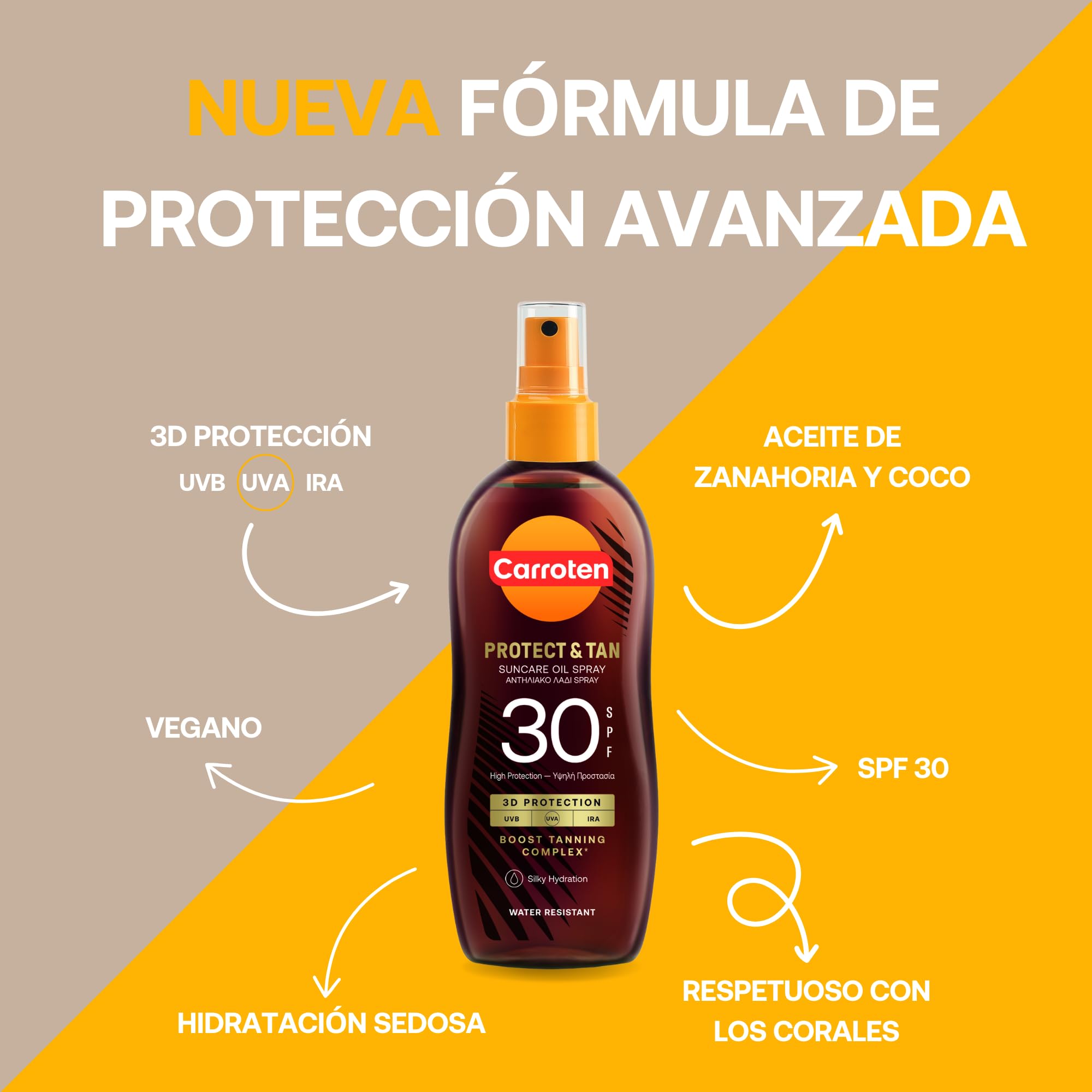 Carroten Protect&Tan Aceite Bronceador SPF 30 150 ml Spray Acelerador Bronceado