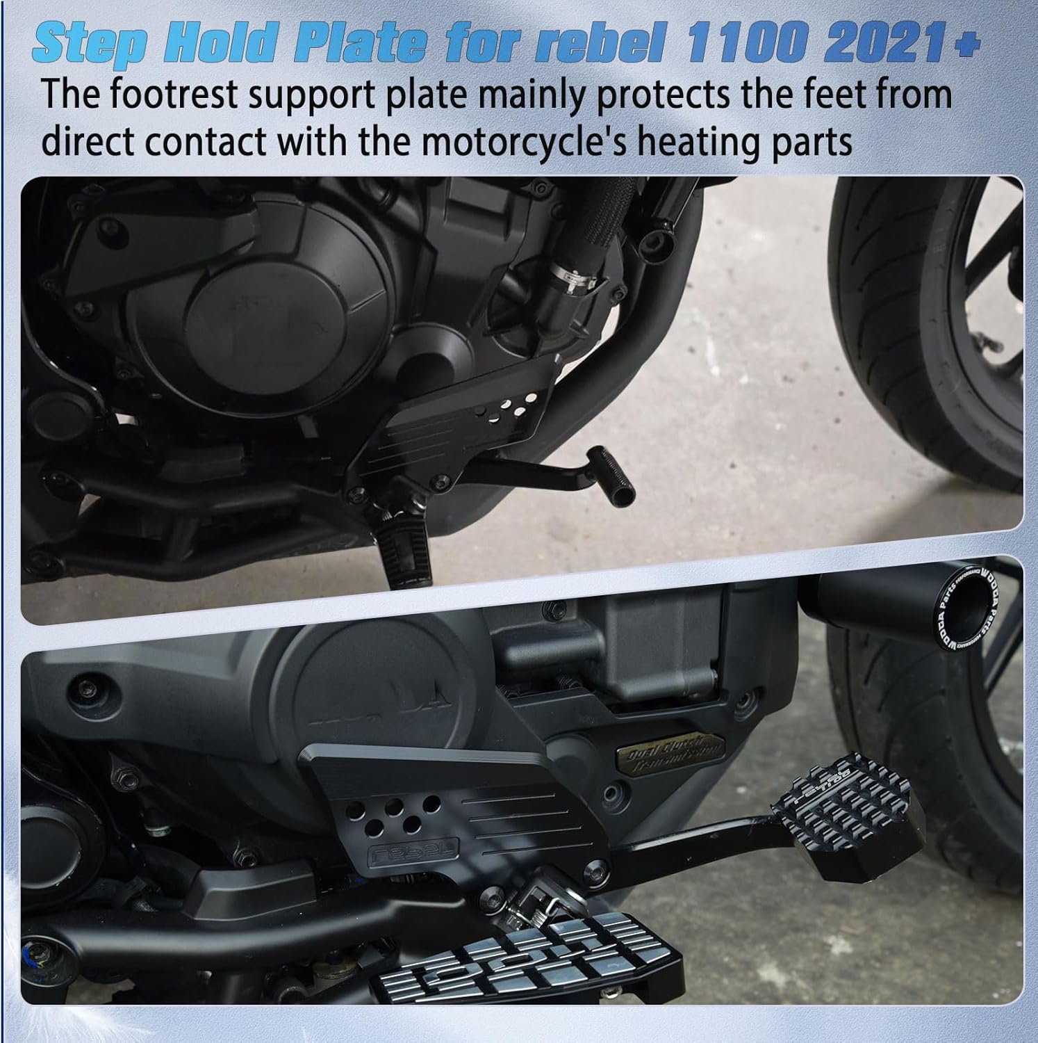 Footrest Side Trim Covers Rebel1100T Rider Footboard Heel Guard Step Hold Plate Footpeg Covers compatible for HO&N&DA Rebel CMX 1100 Rebel1100 Accessories 2021-2025 (Black)