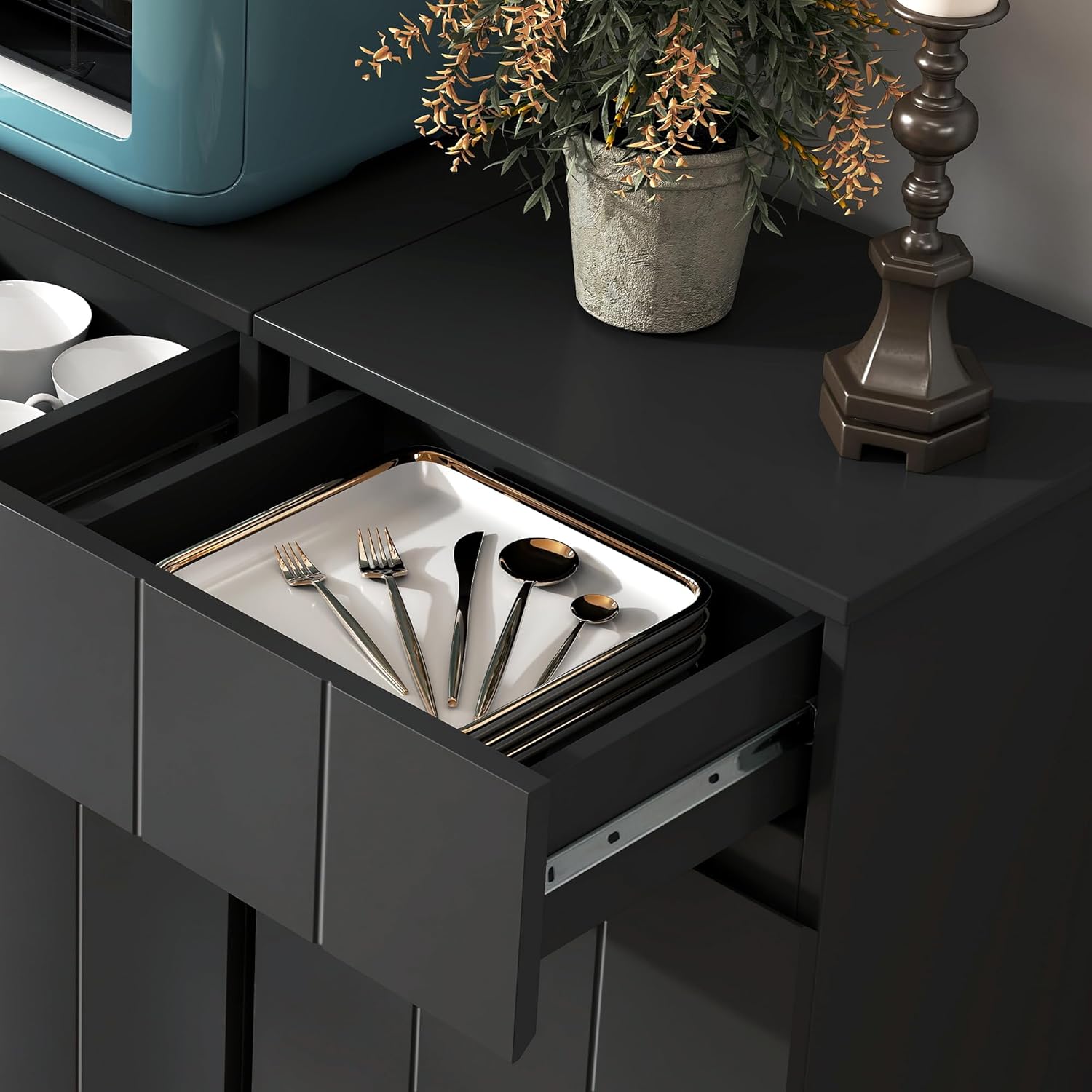 VANIRROR Small Bathroom Cabinet with Adjustable Shelves, Drawer, Anti-Tip Design, 14.96" L x 11.81" W x 32.09" H, Durable MDF for Bathroom, Kitchen, Laundry Storage, Soft-Close Door