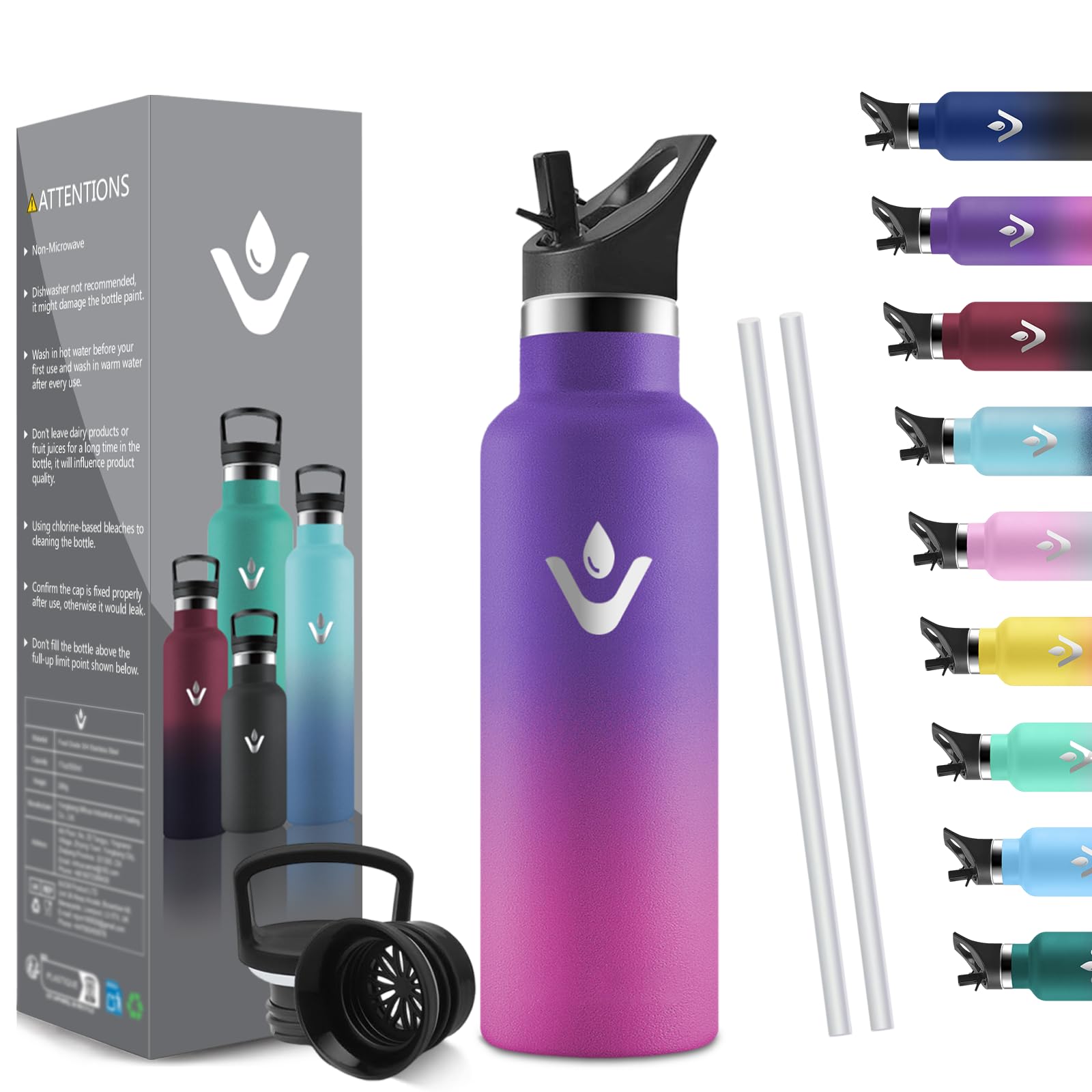 HoneyHolly Thermosflasche 500ML, BPA-Frei, Trinkflasche Edelstahl, Auslaufsichere Isolierflasche Doppelwandig, Wasserflasche Kinder Edelstahl, mit Strohhalm, Trinkflasche Kohlensäure Geeignet