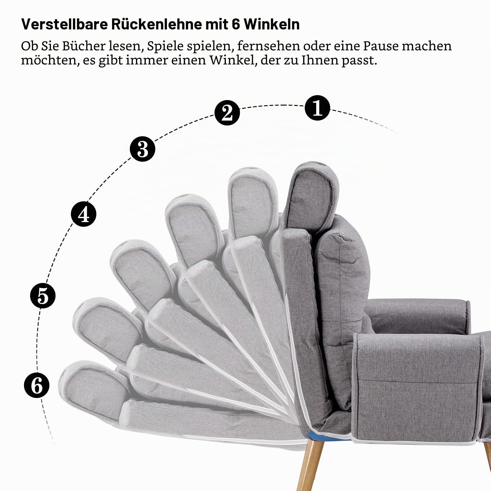 CLIPOP Relaxsessel mit Hocker Verstellbarer Lesesessel Leinen mit 6 Positionen Extra Dick Gepolsterter Lehnstühle Liegesessel Fernsehsessel Ohrensessel mit Liegefunktion (Grau)