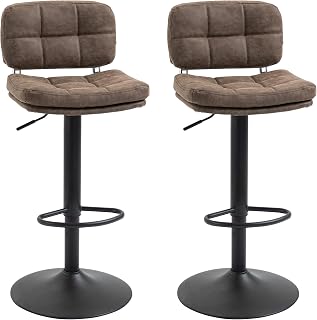HOMCOM Set of 2 Vintage Swivel Bar Stools Brown with Aged Effect | Padded, adjustable, footrest, synthetic coating
