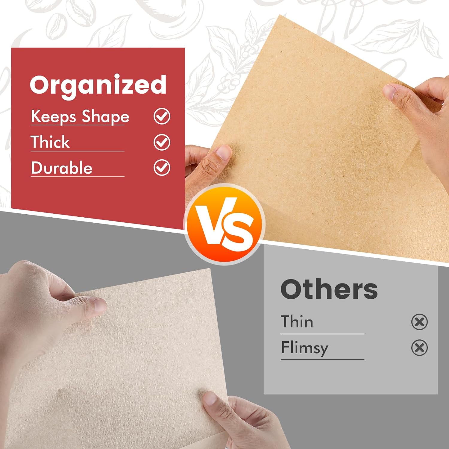 Pre-Folded Unbleached Cone Coffee Filters – Premium Thick Paper, Compatible with Chemex Pour-Over Brewers (240 Filters)