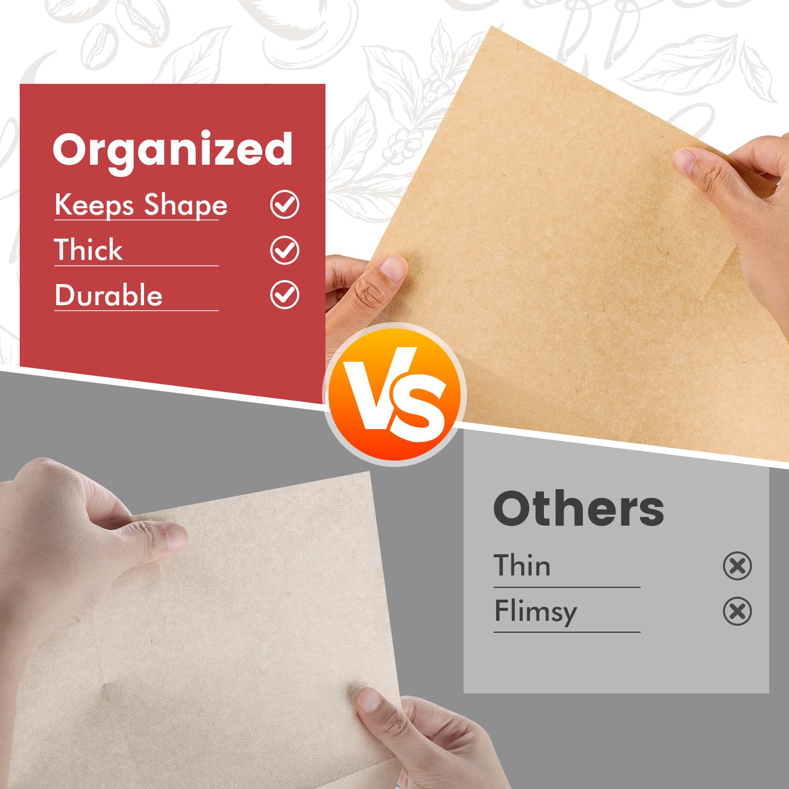 Filtros de café cónicos preplegados sin blanquear – Papel grueso importado de Canadá de alta calidad, compatible con cafeteras CHEMEX (240)