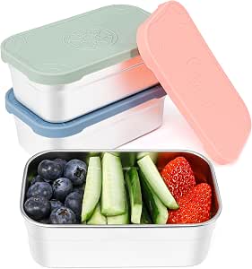Caperci 3-Pack Large Stainless Steel Snack Containers with Silicone Lids - 15oz Reusable Food Storage Deli Containers for Snacks & Meal Prep, Leak-Proof, BPA-Free