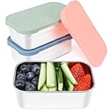 Caperci 3-Pack Large Stainless Steel Snack Containers with Silicone Lids - 15oz Reusable Small Food Storage Deli Containers for Snacks & Meal Prep, Leak-Proof, Easy Open & BPA-Free (440ML)
