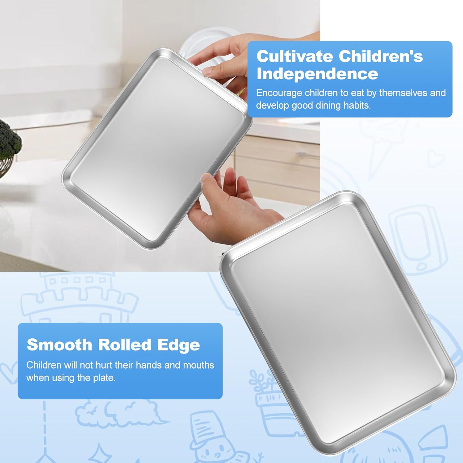 6Pcs Baking Sheet Stainless Steel,8''L x 5''W Small Baking Sheets,Small Metal Sheet Pans,Cookie Sheet Metal Baking Pan Oven Tray for Kitchen Baking,Hand Project,Smooth Polished - Image 3