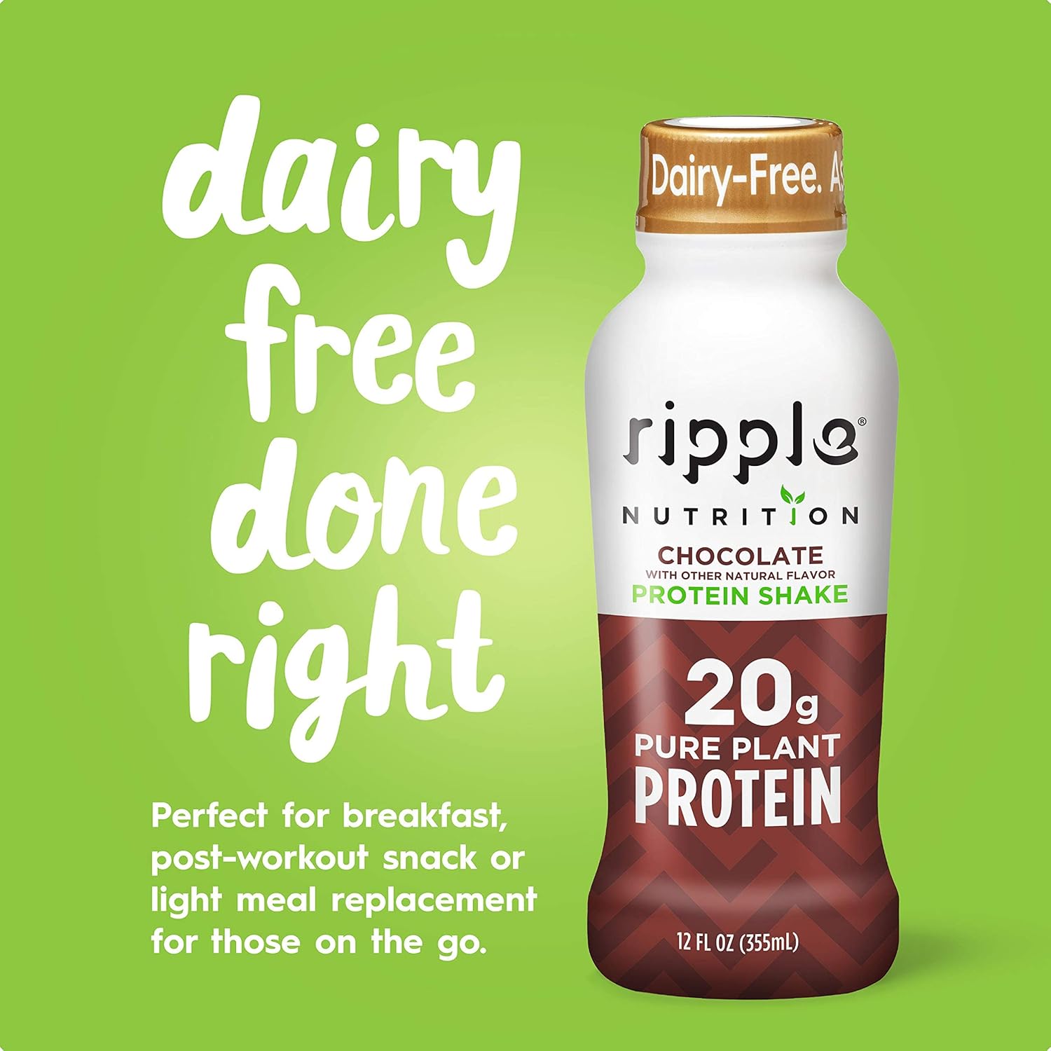 Ripple Vegan Protein Shake | Chocolate | 20g Nutritious Plant Based Pea Protein | Shelf Stable | No GMOs, Soy, Nut, Gluten, Lactose | 12 Oz, 12 Pack : Grocery & Gourmet Food