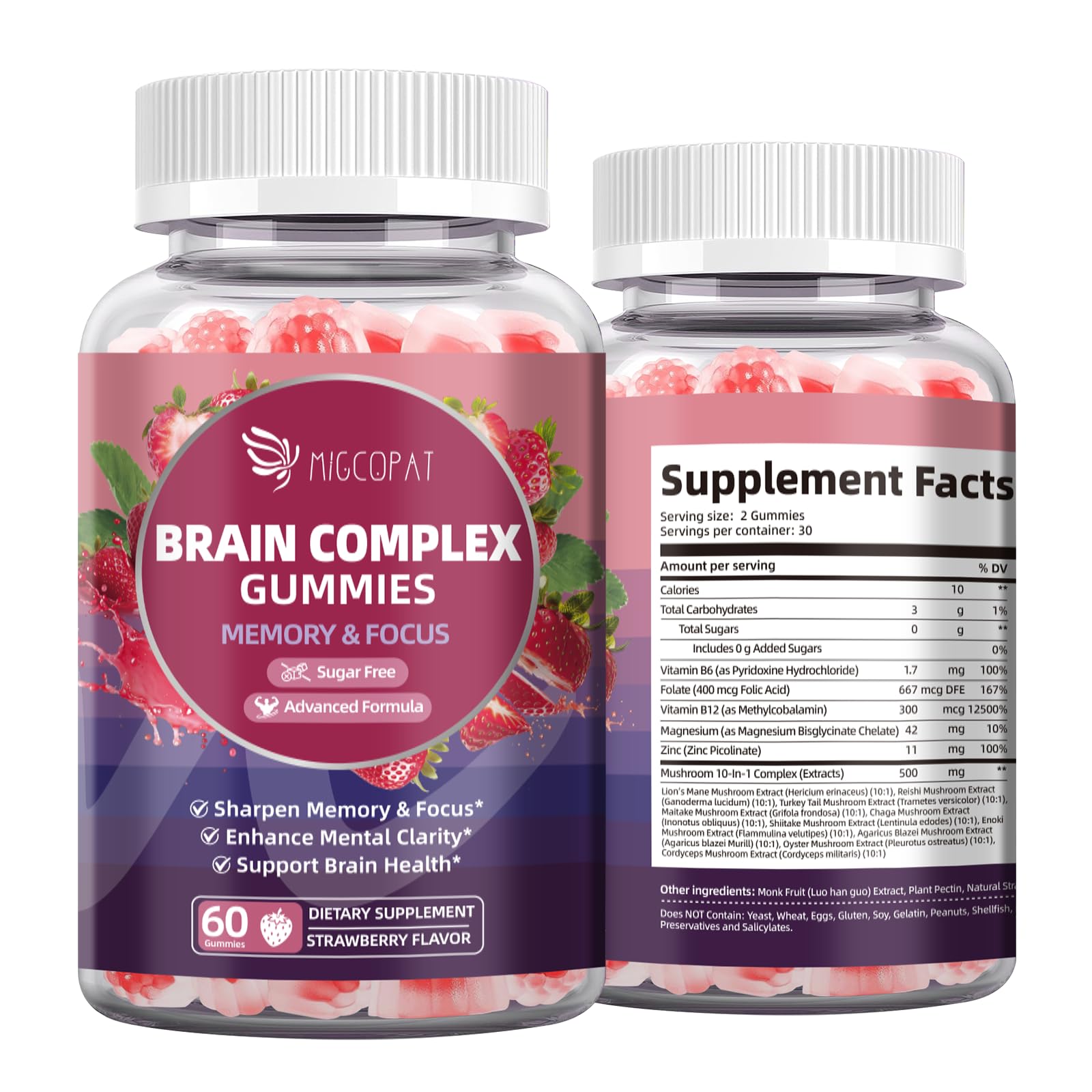 Migcopat Brain Supplements for Memory and Focus Gummies, 60 Cts 60 Count (Pack of 1)