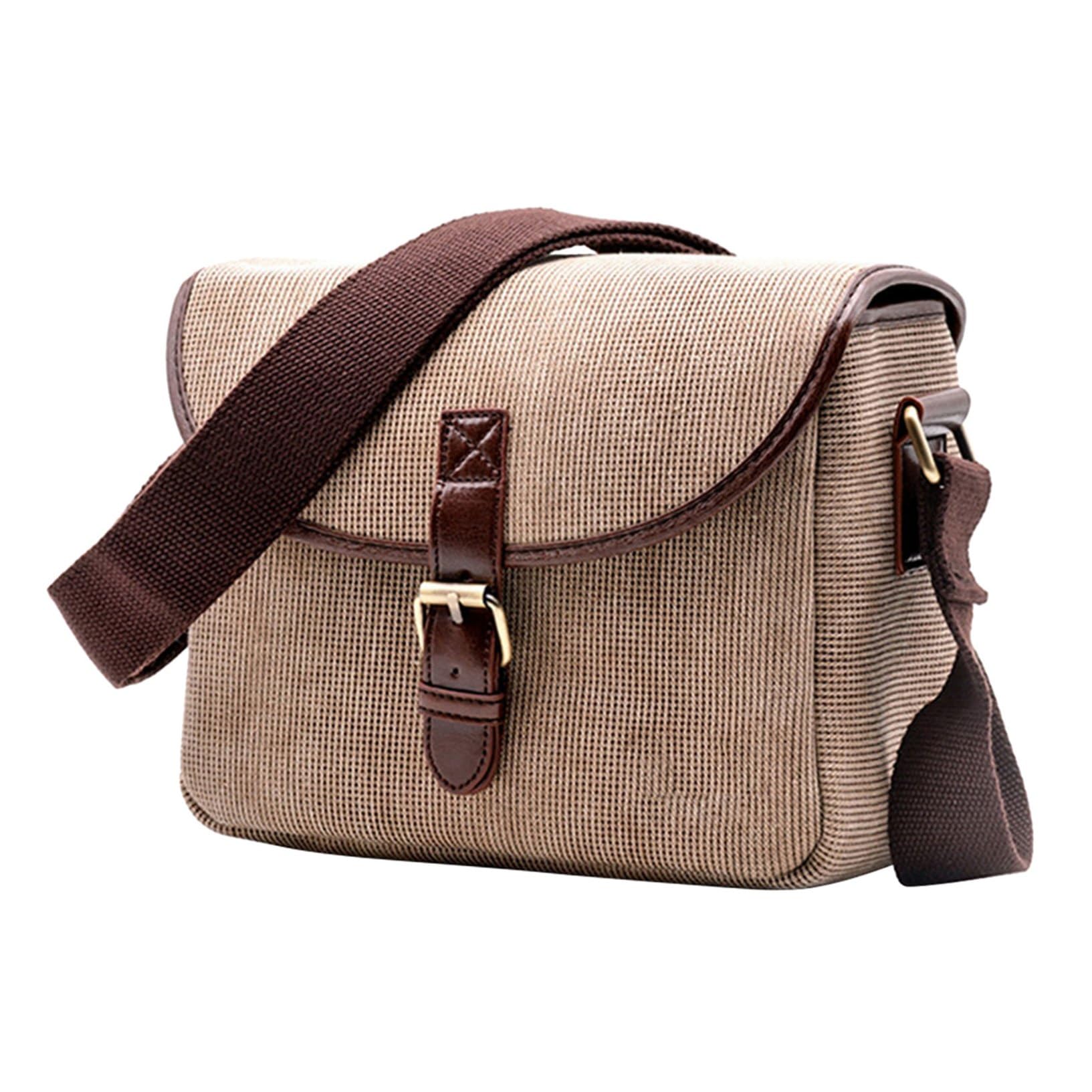 Borsa Fotografica Tracolla Khaki in Canvas Apertura Flip-open | Partizione Imbottita Rimovibile, Cinghia Regolabile, Accesso Rapido per Fotografi in Viaggio