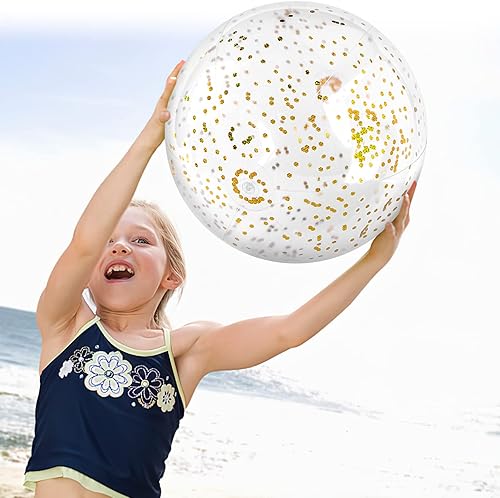 Miniatura 2 de FUTUREPLUSX Pelotas de playa con purpurina de 16 pulgadas, 2 bolas de piscina inflables con confeti dorado para niños, cumpleaños, verano, fiesta en