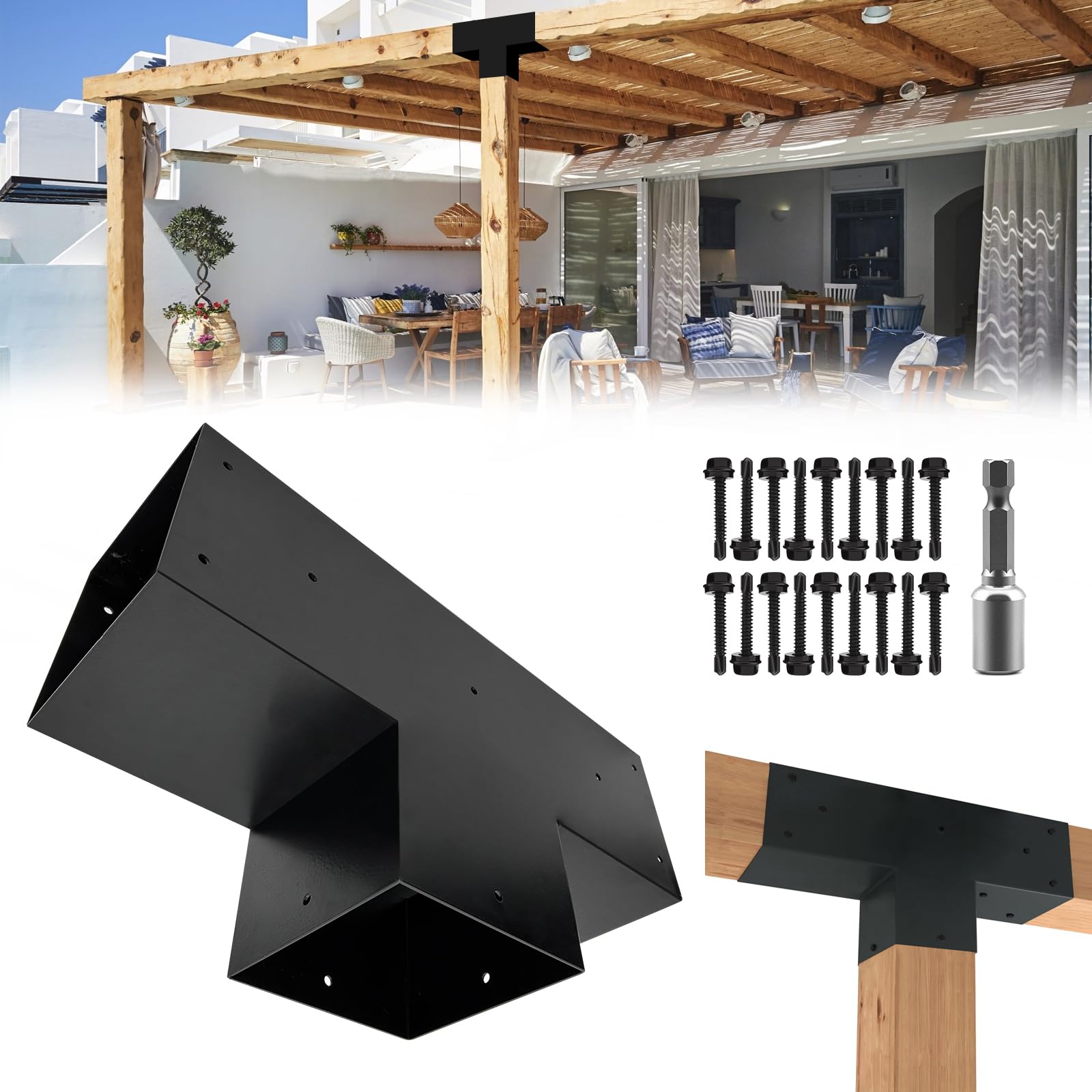 Gazebo Brackets 6x6 3-Way T-Shaped Pergola Brackets Kit,DIY Woodwork ...