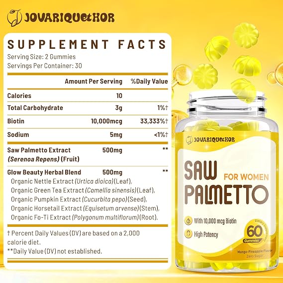 Saw Palmetto for Women, DHT Blocker Hair Growth Supplement, 120 Gummies