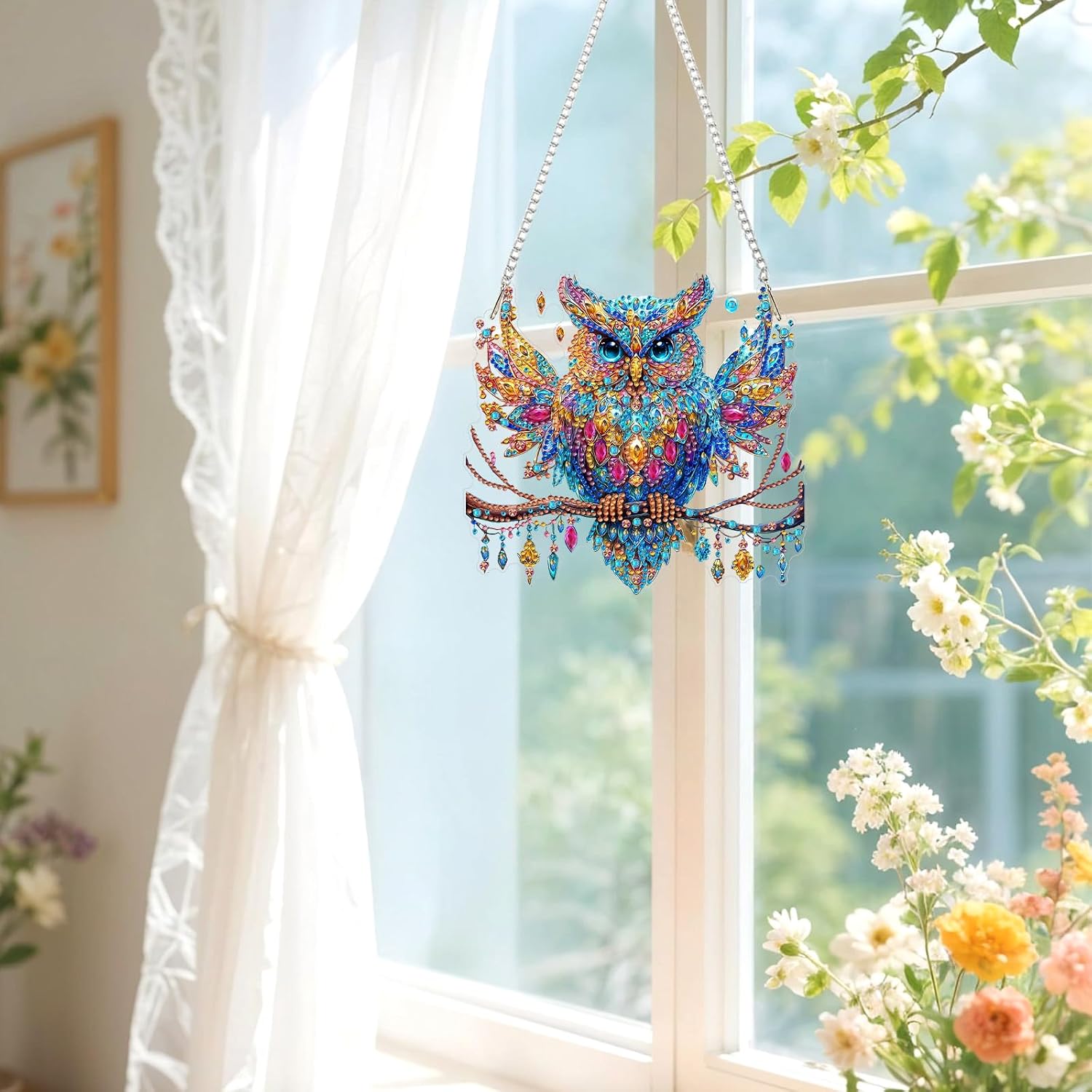 Lxmsja DIY Beautiful Owl Diamond Painting Hanging Ornament, Double-Sided Acrylic Ornate Branch Diamond Art Kit, Special Shaped Suncatcher Hanging Pendant Window Art Kit image 5