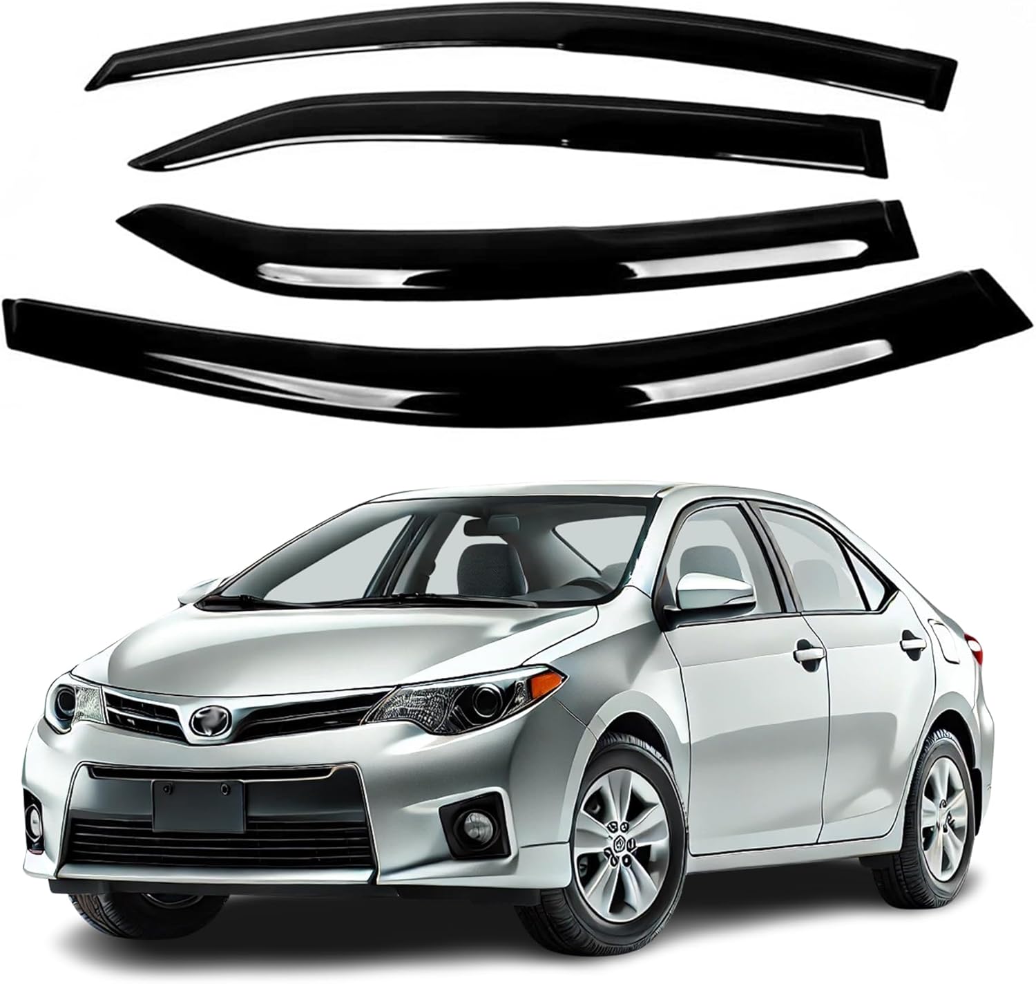 Fits for Toyota Corolla 2014 2015 2016 2017 2018 Safe Smoke Window Visor Set - 2 mm Thickened Sun, Rain, and Vent Protection, 4-Piece Tape-On Window Deflector Guard Kit