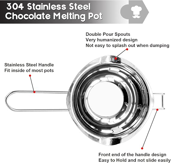 0.5QT Double Boiler Chocolate Melting with 1.5 QT 304 Stainless Steel Pot